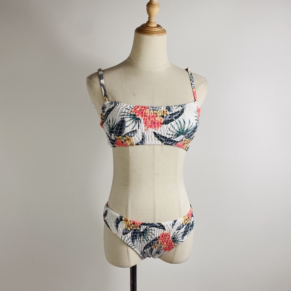 MOSMANN Smocked Tropical Floral Bikini White Pink Green Small